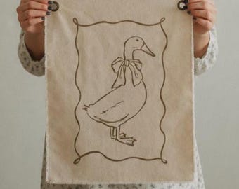 Silly Goose Canvas Wall Hanging Nursery Wall Art Girl Room Decor Baby Gift For New Mom Vintage Goose Modern Wall Tapestry