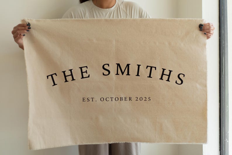 Personalized Last Name Canvas Banner | Custom Wedding Family Name Sign | Established Date Wall Hanging | Wedding And Anniversary Gift