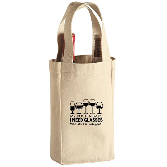 Glasses 2 Bottle Wine Tote Bag For Wine Lovers Etsy
