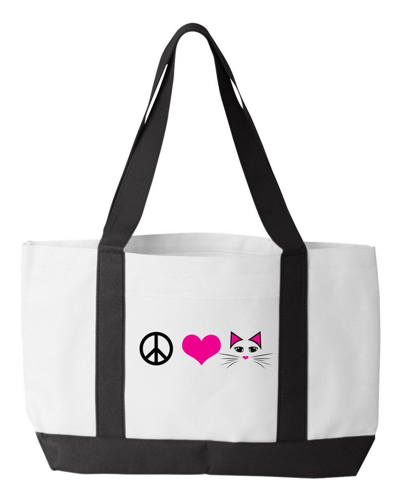 For Hippies Who Love Cats Cat Lover Gift for Cat Mom or Crazy Cat Lady Craft Love Beach Cat Bag ~ Peace Tote or Knitting Bag. /& Cats