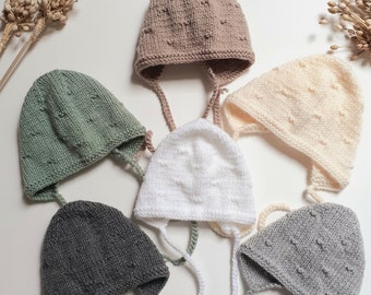 Béguin en laine pour bébé tricoté à la main