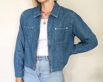 zip up denim shirt
