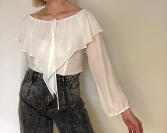 white sheer ruffle blouse