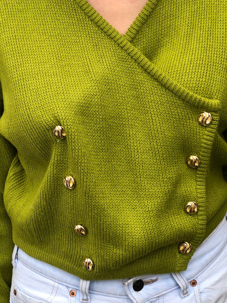 size S-L Vintage Double Breasted Lime Green Cropped Cardigan
