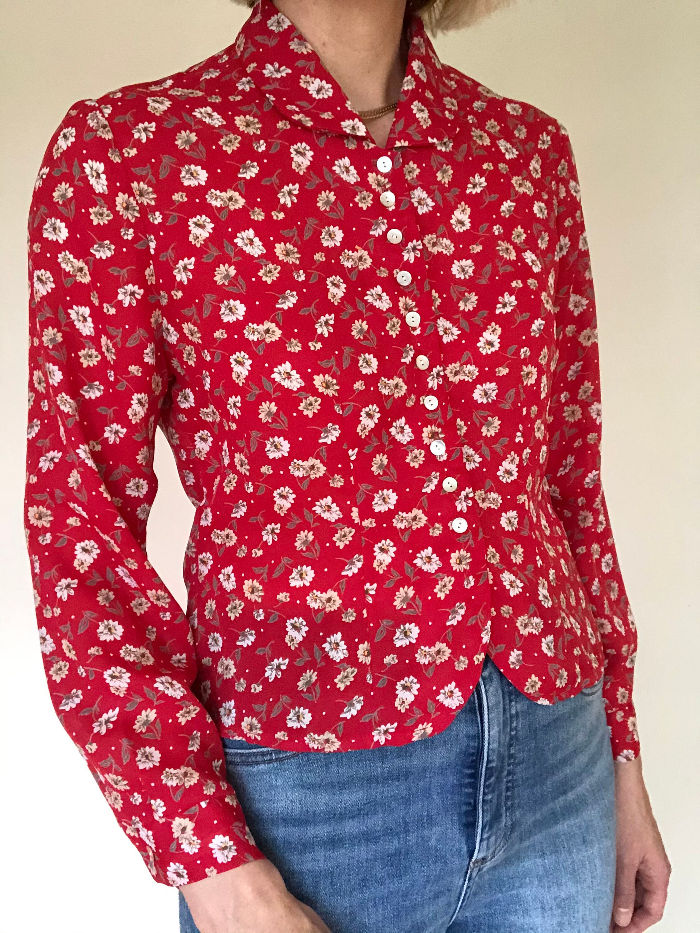 Vintage Semi Sheer Floral Blouse size M Etsy