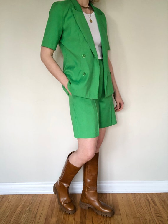 Vintage Lime Green Shorts Suit Set, size S/M