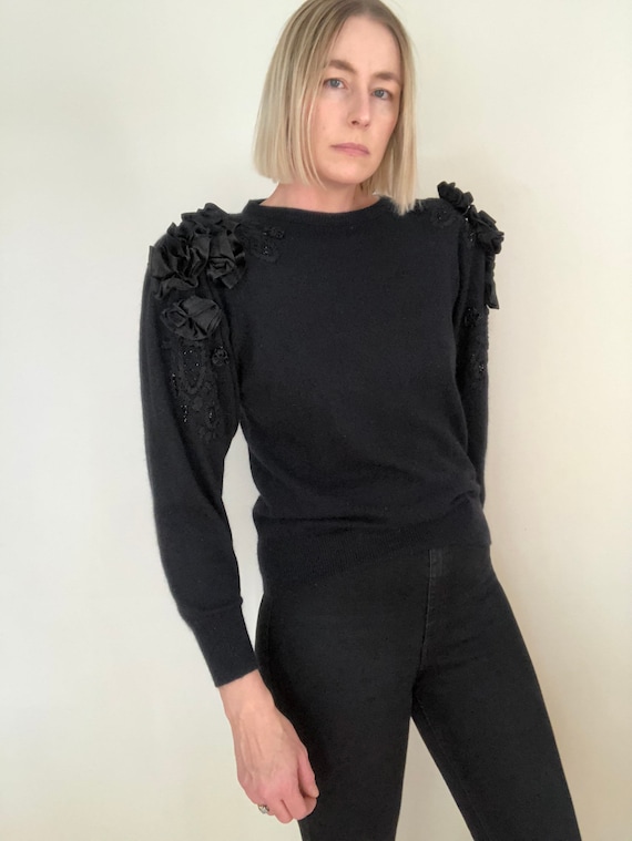 Vintage Silk Angora Blend Puff Sleeve Sweater, siz
