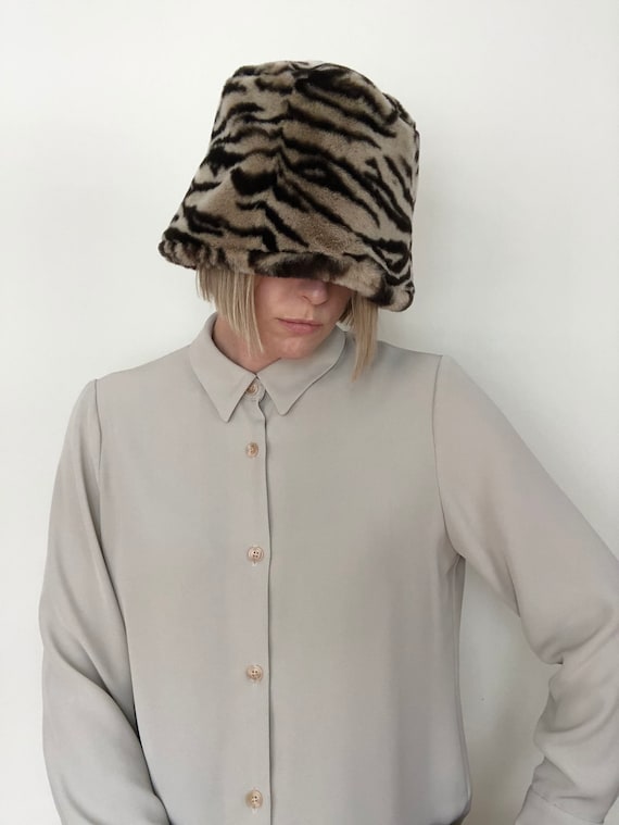 1990’s Faux Fur Zebra Stripe Bucket Hat by Gilly F