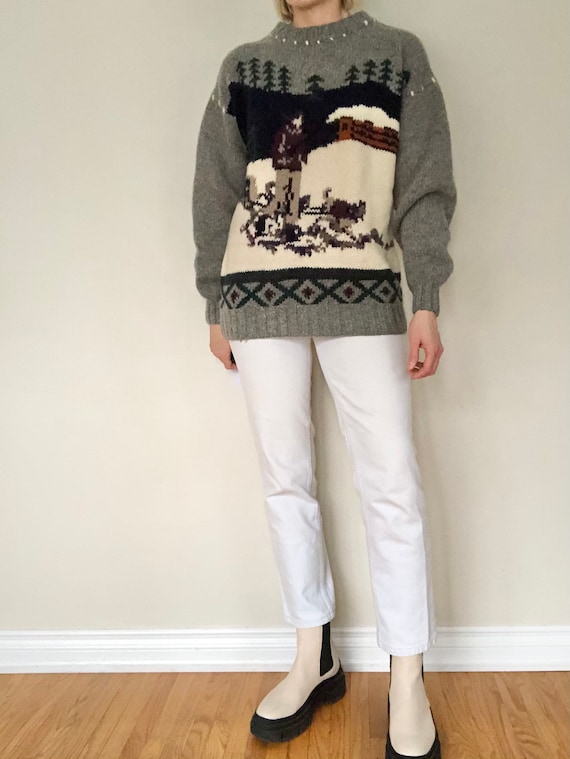 Vintage BEAVER CANOE Winter Scene Knit, size L