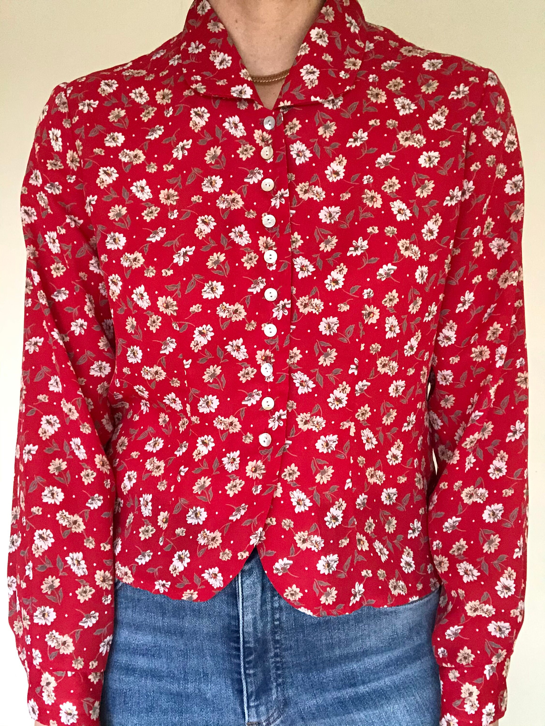 Vintage Semi Sheer Floral Blouse size M Etsy