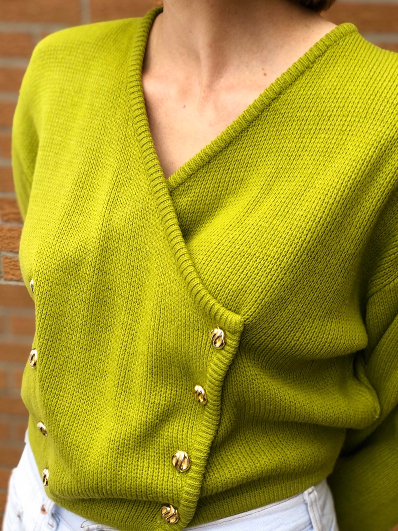 size S-L Vintage Double Breasted Lime Green Cropped Cardigan