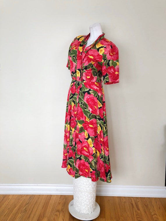 1970’s Floral Oleg Cassini Silk Shirt Dress, size