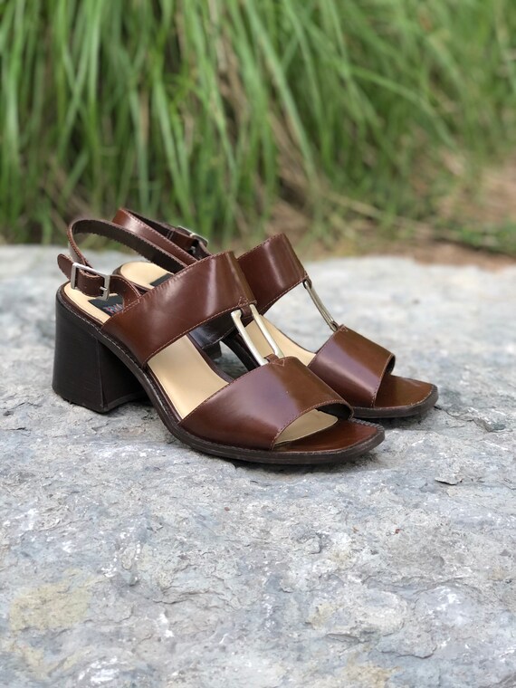 90’s Leather Square Toe Sandals | Block Heel Sanda