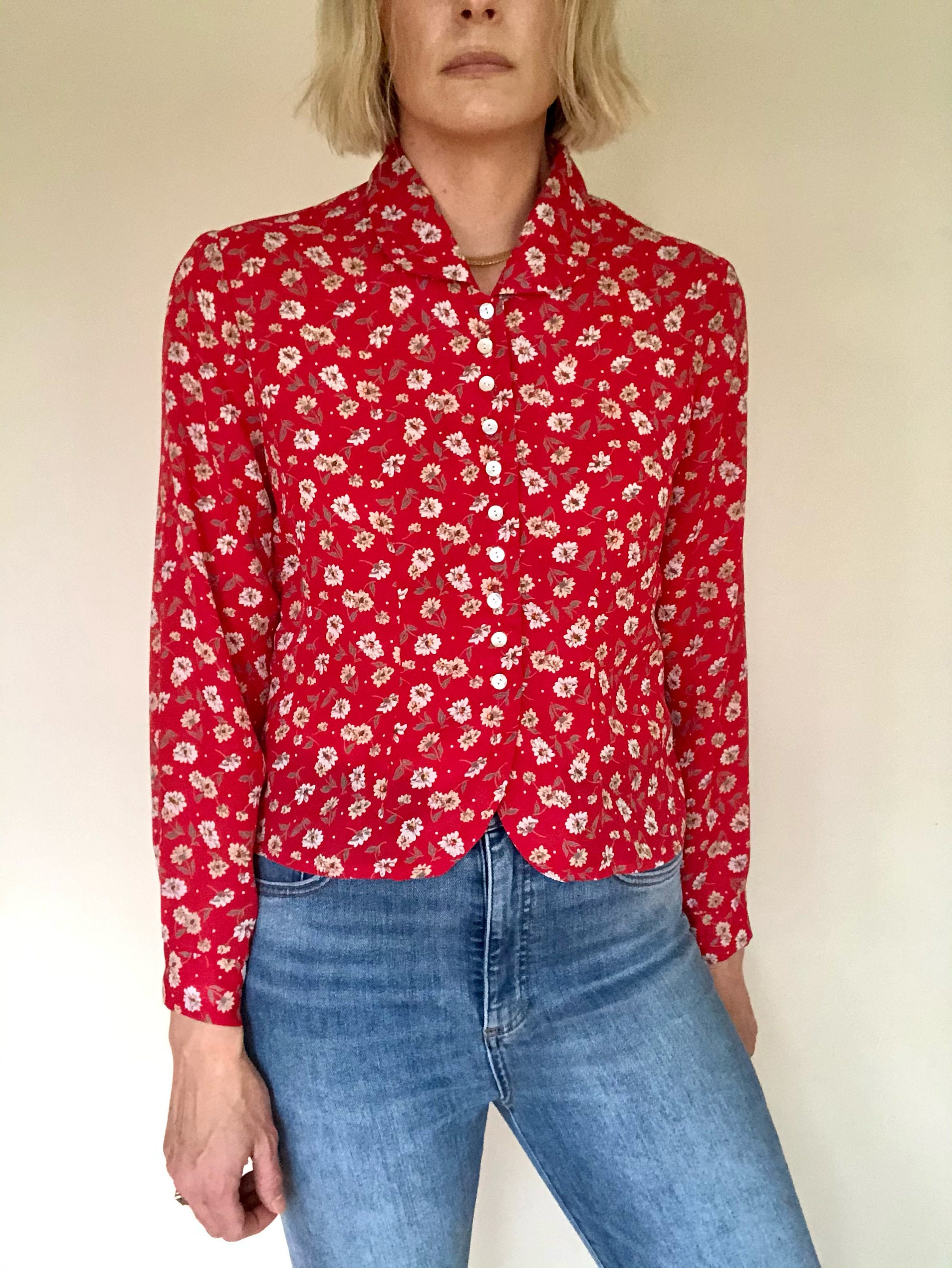 Vintage Semi Sheer Floral Blouse size M Etsy