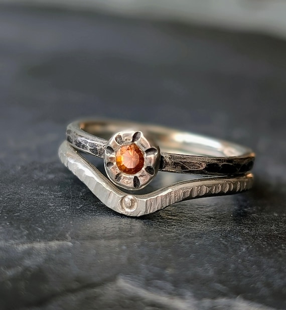 Silber Ring "Sonne" mit echtem Citrin | Stapelring Set