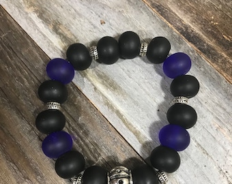 Bracciale di perline in vetro nero e blu