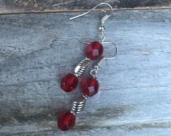 Red Glass Crystal Dangle Earrings