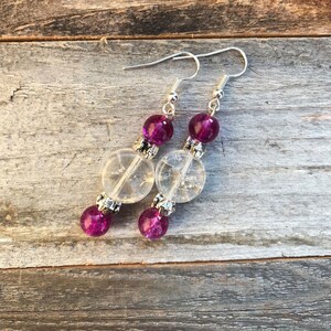 Fuchsia and Clear Glass Bead Earring