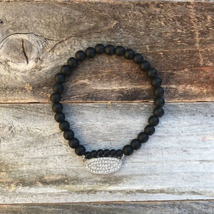Zwarte Onyx en Rijnsteen Armband