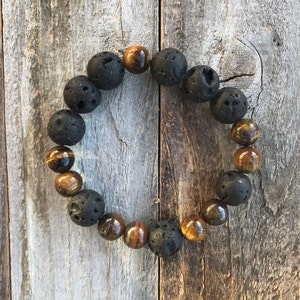 Black Lava and Tiger Eye Bead Bracelet