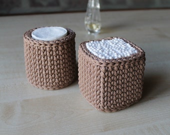 Bathroom Basket Makeup Organizer Cotton Pads Crochet Storage Coffee small basket Bedroom Storage Box Cotton Ball Holder