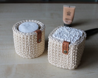 Panier de salle de bain, organisateur de maquillage, tampons de coton, rangement au crochet, petit panier beige clair, boîte de rangement de la chambre à coucher, support pour boules de coton