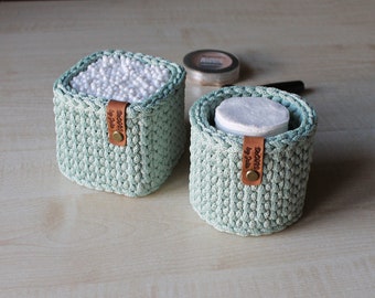 Bathroom Basket Makeup Organizer Cotton Pads Crochet Storage Mint small basket Bedroom Storage Box Cotton Ball Holder