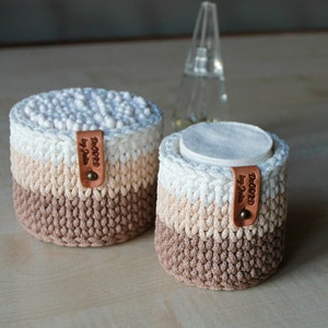 Bathroom Organization Cotton Ball Holder QTip Holder Makeup Organizer Cotton Pads Crochet Storage Сoffee beige white basket Bedroom Storage image 8