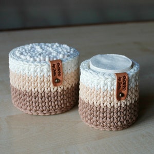 Bathroom Organization Cotton Ball Holder QTip Holder Makeup Organizer Cotton Pads Crochet Storage Сoffee beige white basket Bedroom Storage image 2