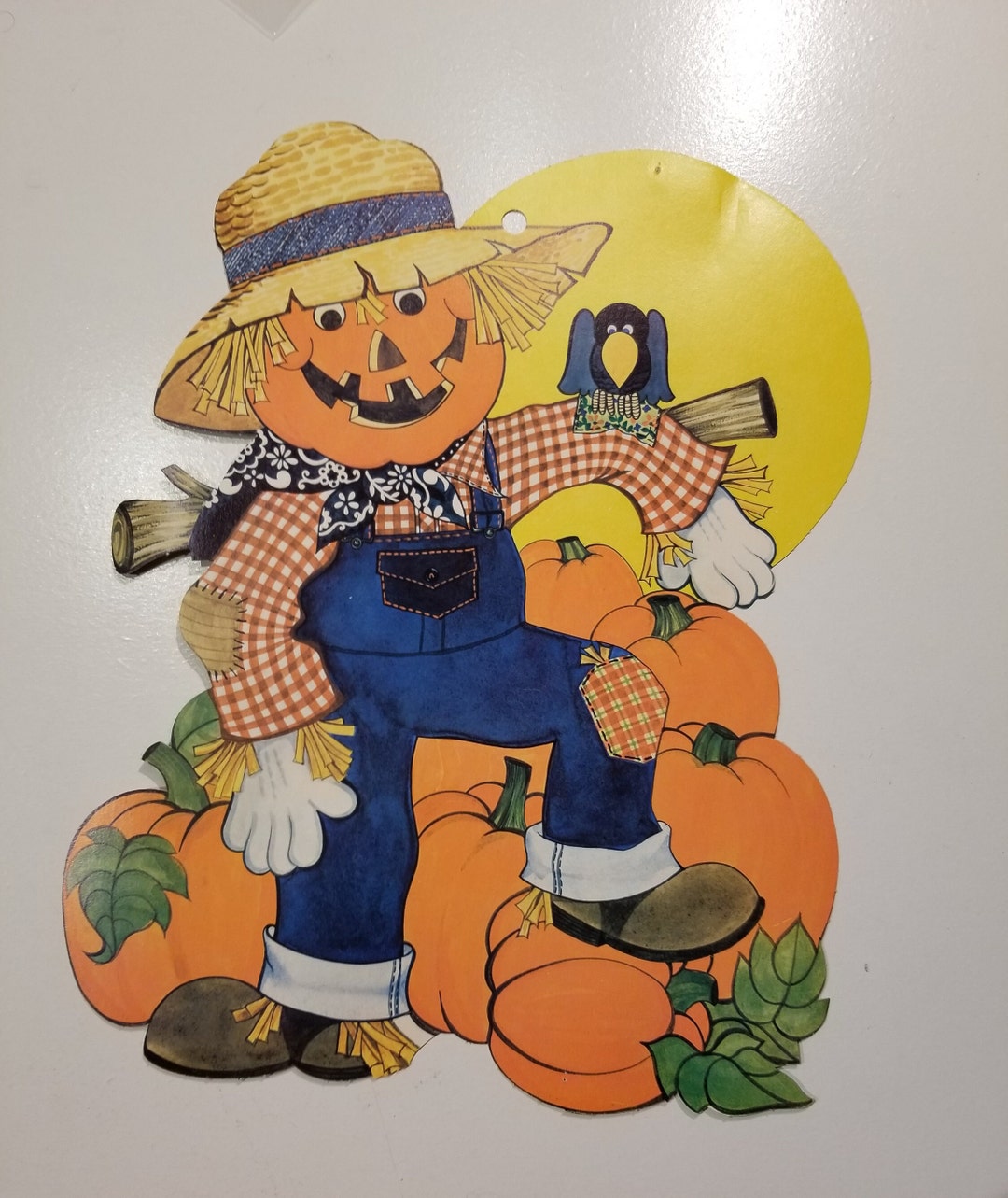 Vintage Halloween Décor - 1970s Die Cut Scarecrow With Pumpkins - Etsy