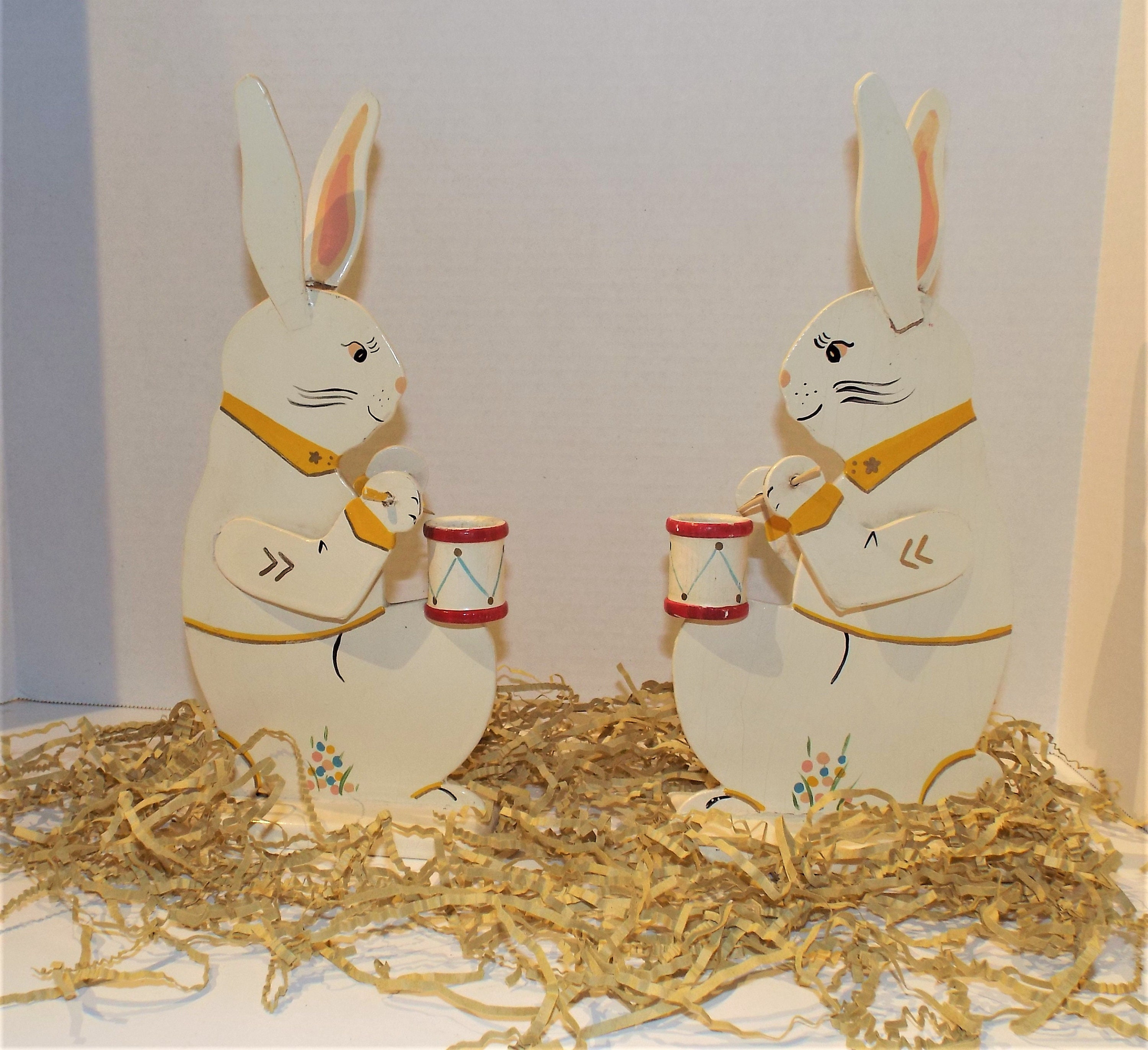 Vintage Bunny Candle Holders Set of 2 Painted Wooden Etsy