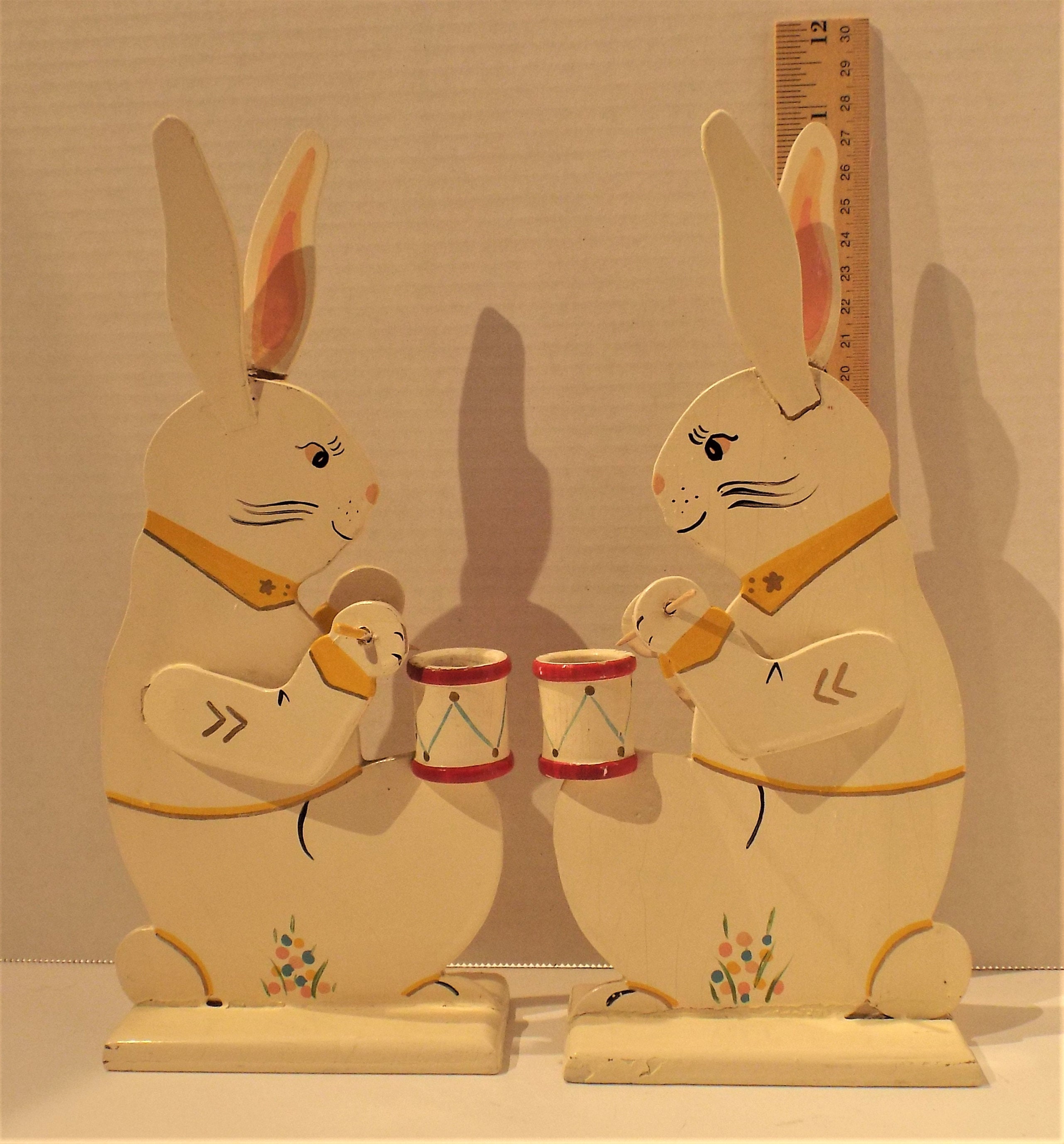 Vintage Bunny Candle Holders Set of 2 Painted Wooden Etsy