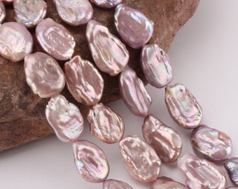 Purple Natural Freshwater Pearls, Light Color Irregular Shape Coin Pearls,Good Luster Loose Pearl,Jewelry Supplies/16x20mm-16inches--NK002-2