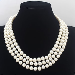 Three-layer pearl necklace,60inches,Potato Shape Freshwater Pearl Necklace, Elegant Pearl Necklace, Long Pearl Necklace, Gift for her
