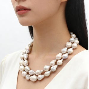 Altamente consigliato! Collana di grandi perle barocche, collana di perle bianche giganti a forma di palla di fuoco, collana di perle grandi a forma di palla di fuoco, collana di perle d'acqua dolce