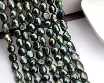 8-9mm Dark Green Nugget Pearls,Natural Freshwater Pearls,Loose Beading Supplies,for Jewelry Making, DIY Necklace,Wholesale Pearl -LN005-17