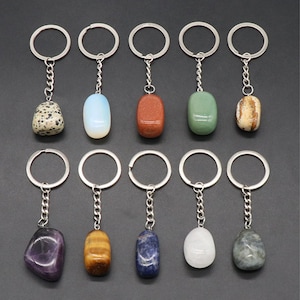 Nugget Smooth Gemstone Keychain,Natural Healing Gemstone Pendant/Charm,Handmade jewelry Gift,Bag Accessory,Keyring Gift-YS005