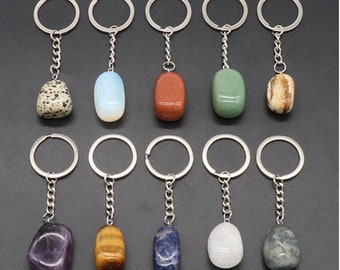 Nugget Smooth Gemstone Keychain,Natural Healing Gemstone Pendant/Charm,Handmade jewelry Gift,Bag Accessory,Keyring Gift-YS005