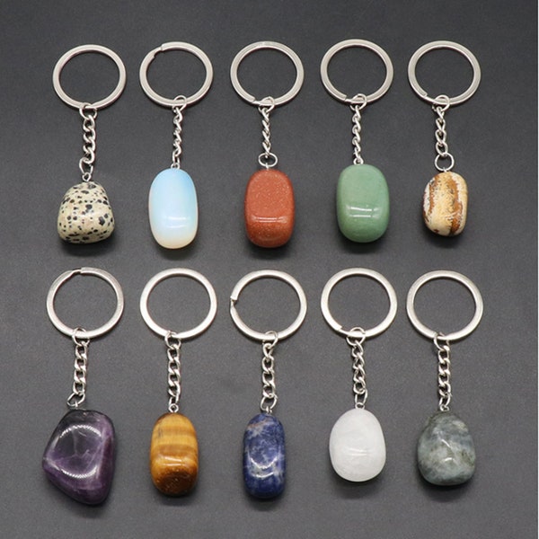 Pépite Smooth Gemstone Keychain,Pendentif / Charme,Pendentif / Charme, Cadeau de bijoux faits à la main,Accessoire de sac,Porte-clés Cadeau-YF2209