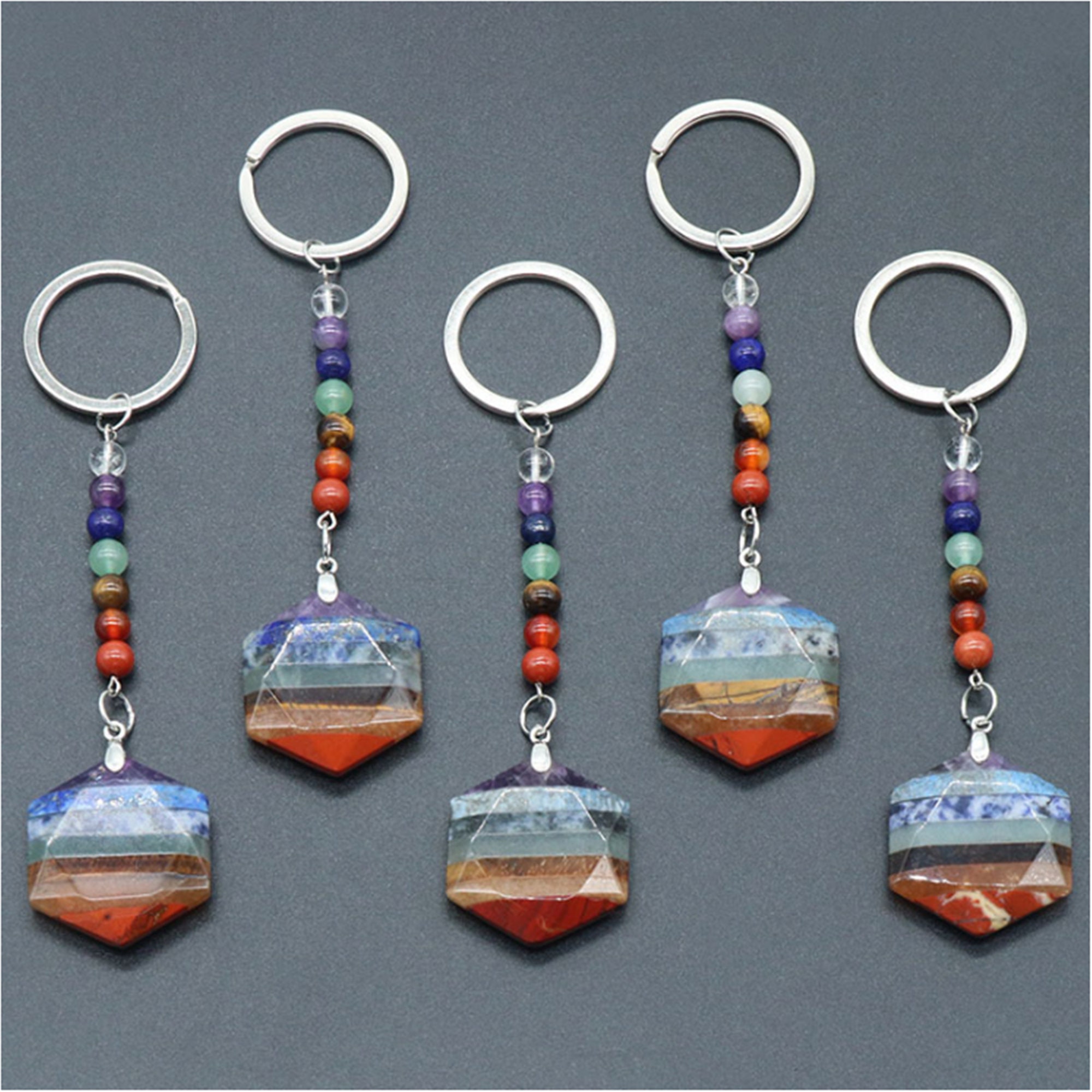 Seven Gemstones Keychainsixpointed Star Stone Keychain Etsy