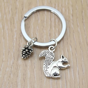 Squirrel Keyring, Hand Stamped Keyring, Initial Keychain, Squirrel Keychain, Squirrel Gifts, Charm Keyring, Personalised, Animal Gift BF211