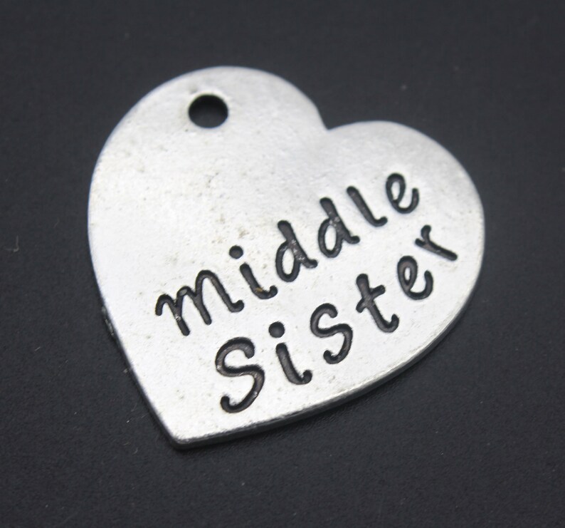 Heart Sister charm pendant,Big sister,Middle sister,Little sister charm,Family Charm,Silver word charm,Bulk charm--30x31mm-YF397-399 3pcs-