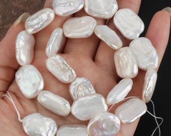 White Nearly Square Freshwater Pearl Beads, Good Luster Flat Pearl Beads, Loose Beads, Full Strand, Jewelry Supplies---13-14x20-21mm/YX001-4