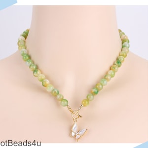 Collar de jade de 8 mm, con cuentas de jade en colores verde y amarillo, para mujer, joya de jade, gargantilla, regalo para mujer.