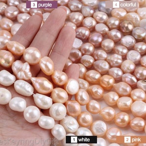 Perlas naturales de agua dulce blancas, rosas y moradas de 12-15 mm, forma irregular, tira de cuentas sueltas, venta al por mayor - 14,3 pulgadas - LN001