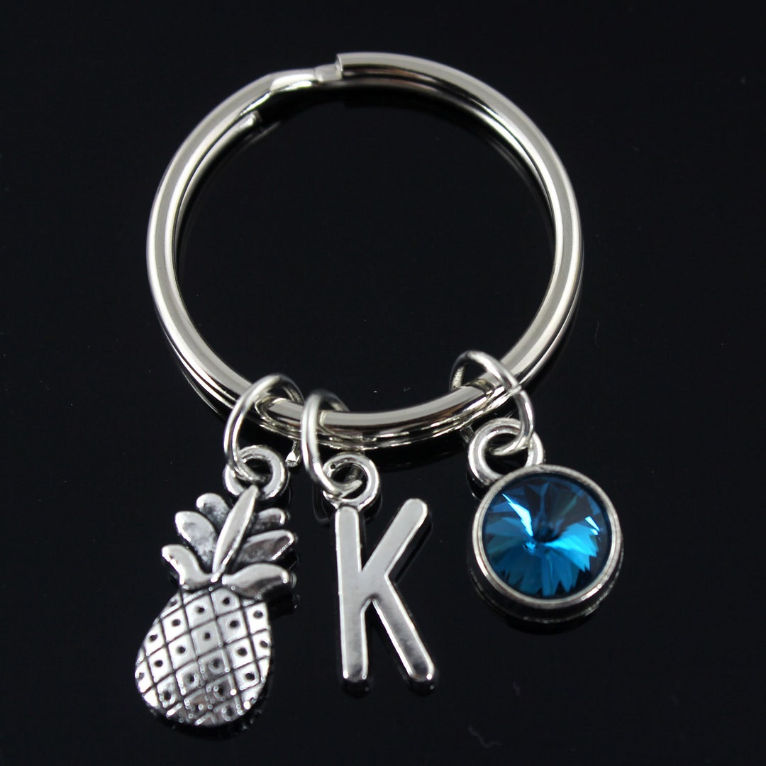 Pineapple Keychain Initial Keychain Holiday Charm Pineapple Etsy