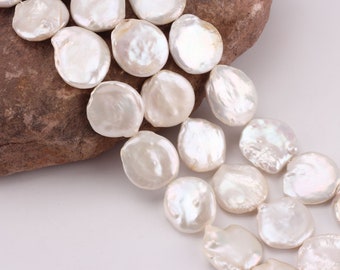 Good Quality Natural White Coin Pearls, Loose Pearls, Good Luster Round Coin Freshwater Pearl Beads, DIY Pearl Jewelry/20-25mm-17pcs-NK001-2