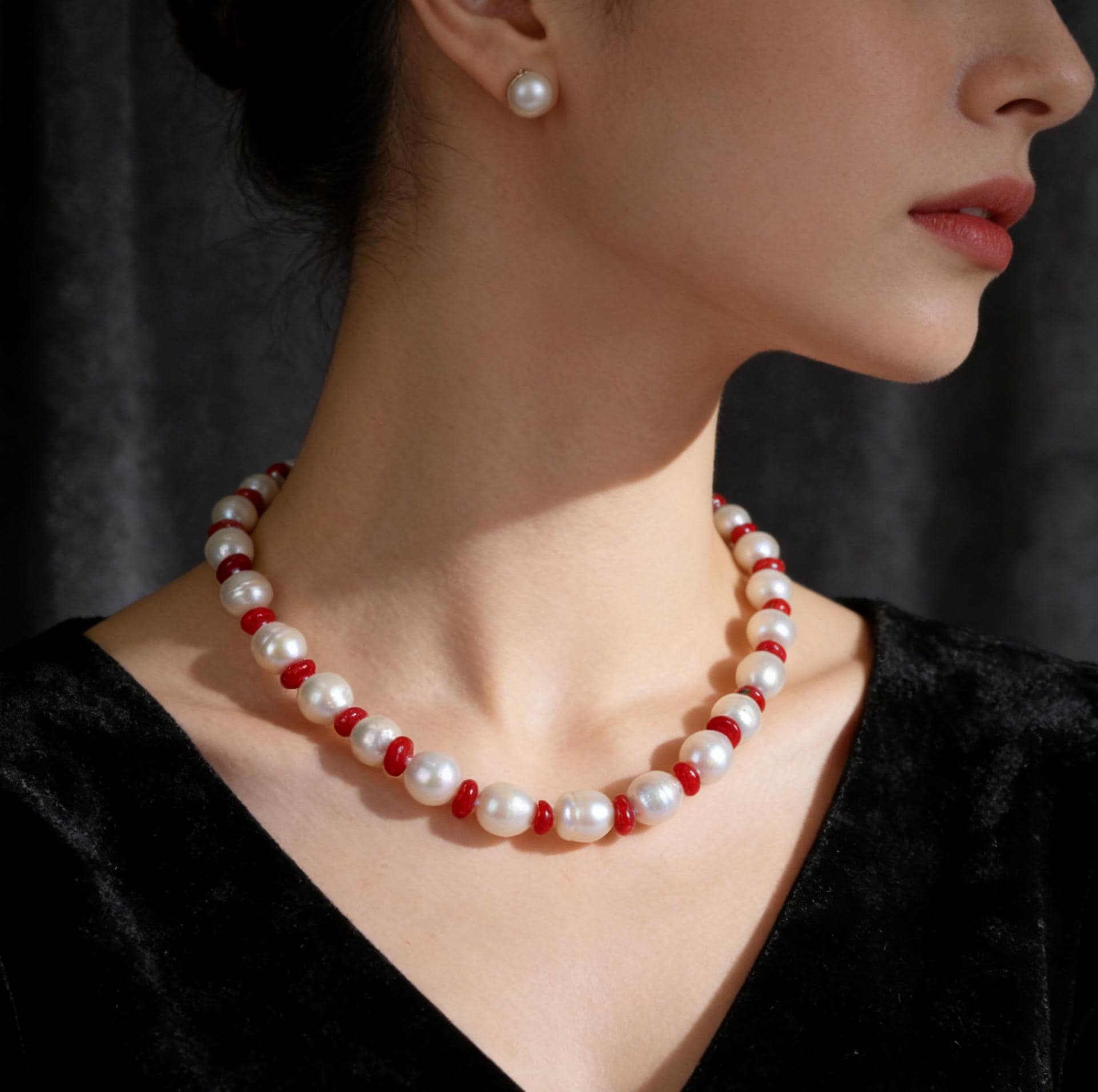 Handmade Baroque Pearl Necklace: Red Coral & White Pearl Choker - Etsy