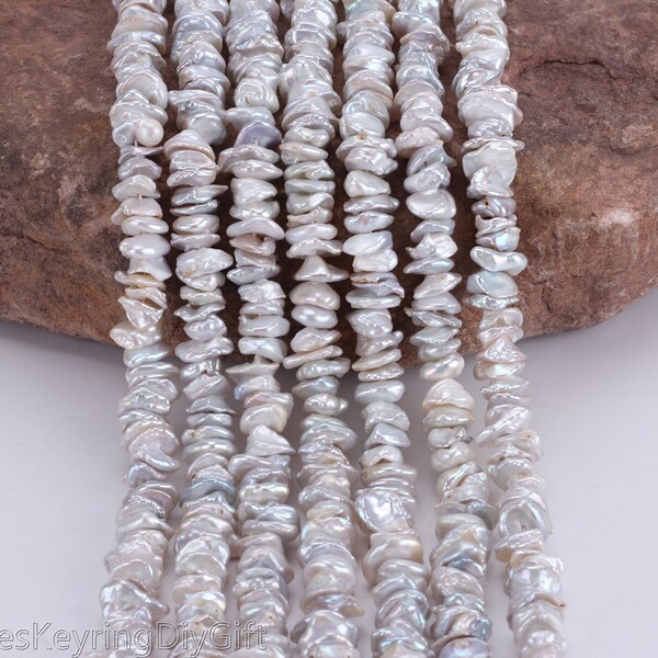 Petites perles keshi reborn blanches de 3-4,5 x 9-12 mm, perles uniques de forme irrégulière, véritable fil de perles en vrac blanches naturelles - 14 pouces - ZS0010