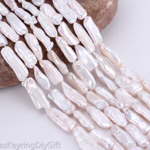 8-10x23-26mm White Biwa Stick Pearls, Genuine Natural Irregular Freshwater Pearls, Wholesale Loose Beads, Jewerly Supplies-15inches-PB006-2